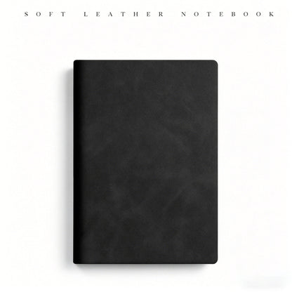 VEYRO Everyday Planner — minimal black A6 notebook with parchment-style leather cover on a white background