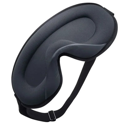 Black sleep mask with a black strap on a white background